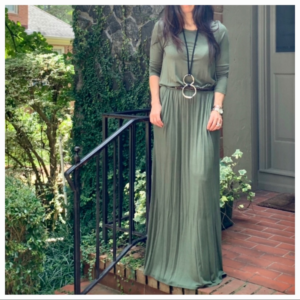 ✨LAST ONE✨Olive green pocket belted maxi dress - Picture 4 of 5